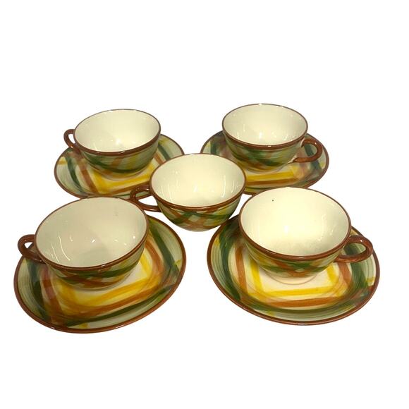 Metlox MCM Vernonware Poppytrail Homespun 4 Coffee Cups/Saucers Sets + Saucer - Picture 2 of 6
